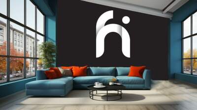 initial lowercase letter fi, linked circle rounded logo with shadow gradient, white color on black b Wall mural