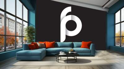 Initial lowercase letter fp, linked circle rounded logo with shadow gradient, white color on black background Wall mural