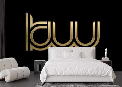 Initial lowercase letter kw, linked outline rounded logo, elegant golden color on black background Wall mural