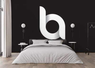 Initial lowercase letter la, linked circle rounded logo with shadow gradient, white color on black background Wall mural