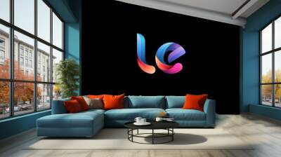 Initial lowercase letter le, curve rounded logo, gradient vibrant colorful glossy colors on black background Wall mural