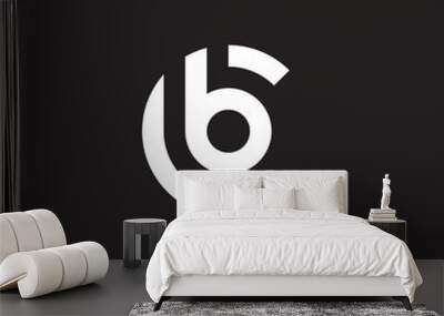 Initial lowercase letter logo cb, bc, b inside c, monogram rounded shape, white color on black background Wall mural