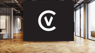 Initial lowercase letter logo cv, vc, v inside c, monogram rounded shape, white color on black background Wall mural