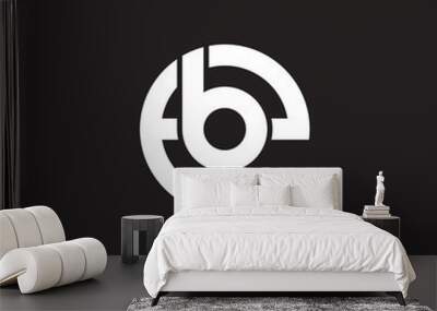 Initial lowercase letter logo eb, be, b inside e, monogram rounded shape, white color on black background Wall mural