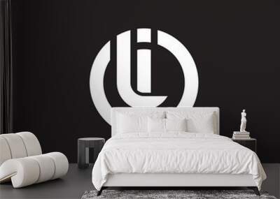 initial lowercase letter logo il, li, monogram rounded shape, white color on black background Wall mural