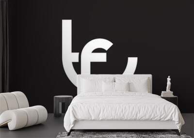 Initial lowercase letter logo tf, ft, f inside t, monogram rounded shape, white color on black background Wall mural