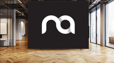 initial lowercase letter na, linked circle rounded logo with shadow gradient, white color on black b Wall mural