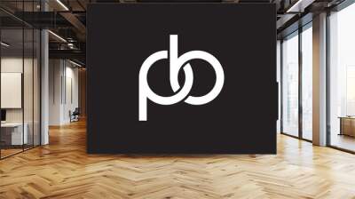 Initial lowercase letter pb, overlapping circle interlock logo, white color on black background Wall mural