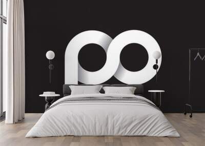 Initial lowercase letter po, linked circle rounded logo with shadow gradient, white color on black background Wall mural