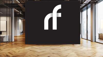 Initial lowercase letter rf, linked circle rounded logo with shadow gradient, white color on black background Wall mural