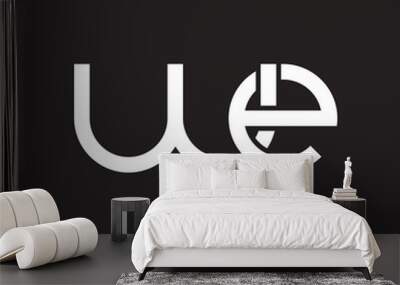 Initial lowercase letter we, overlapping circle interlock logo, white color on black background Wall mural