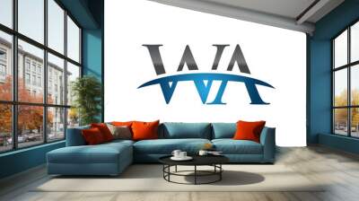 wa initial company swoosh logo blue Wall mural