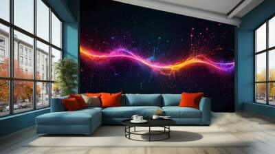 abstract background depicting the energy of chemical reactions, with neon-colored particles colliding and creating waves of energy across a dark, fluid backdrop Wall mural