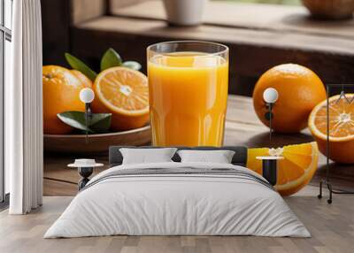 Realistic illustration of a Glass of Fresh Orange fruit Juice Wall mural