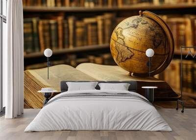 Antique Globe Resting on an Open Book Wall mural