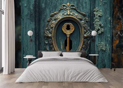 Antique Keyhole in a Wooden Door Wall mural