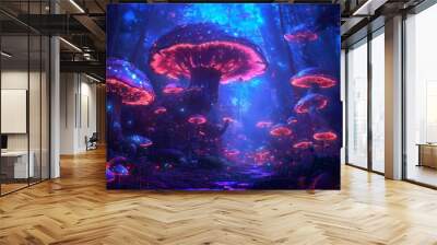 Enchanted Forest With Glowing Mushrooms Wall mural