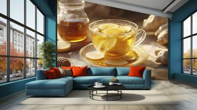 Ginger Lemon Tea with Honey for a Warm and Refreshing Drink Wall mural