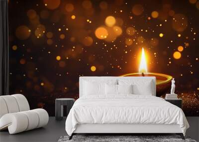 Golden Diwali Diya with Bokeh Background Wall mural