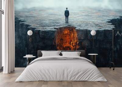 Man Standing on the Edge of a Cliff Wall mural