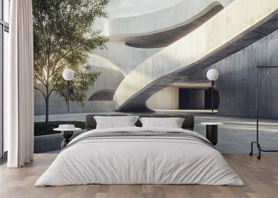 Modern Concrete Architecture with a Tree Wall mural