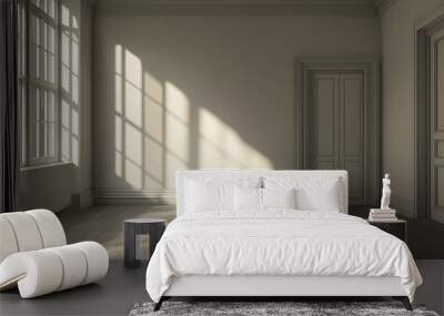 Sunlit Empty Room with Wooden Floor and Two Doors Wall mural