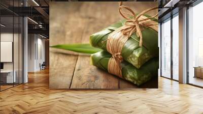 Traditional Rice Dumplings Wrapped in Banana Leaves Wall mural