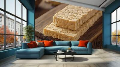 Two Pieces of Tempeh on a Wooden Cutting Board Wall mural