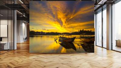 magnificent of sunset sky at lake Wall mural