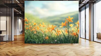 A Field of Orange Lilies with a Softly Blurred Background Wall mural