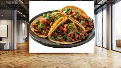 Beef Tacos on a plate isolated on white Wall mural