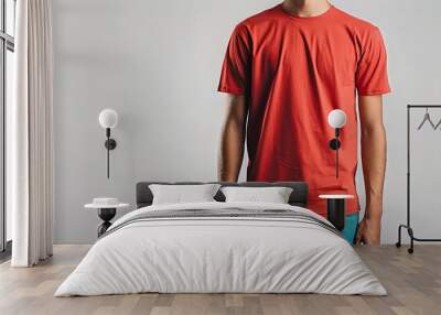 man in red t shirt mockup Wall mural