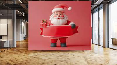 Santa Claus Holding a Sale Banner with a Gift Wall mural