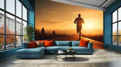 Silhouette Man Running IN Sunset Wall mural