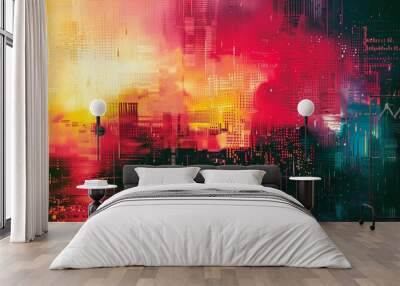 Abstract Cityscape with Vibrant Red, Yellow, and Blue Colors Wall mural