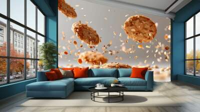 Almond Cookies and Flakes Falling on White Surface Wall mural