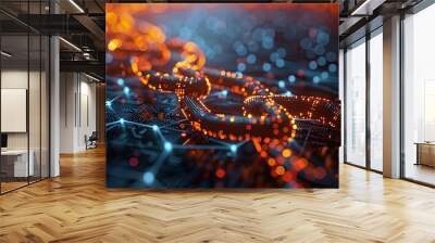 Glowing Chain Link on a Digital Network Background Wall mural