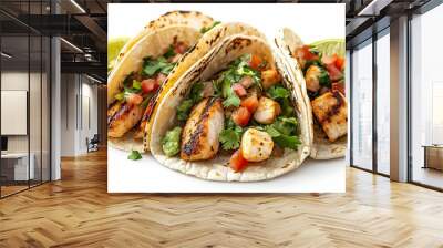 Grilled Fish Tacos with Cilantro, Tomato, Guacamole, and Lime Wall mural