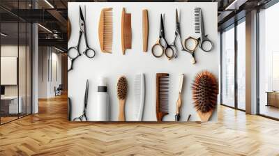 Hair Styling Tools and Accessories on White Background Wall mural