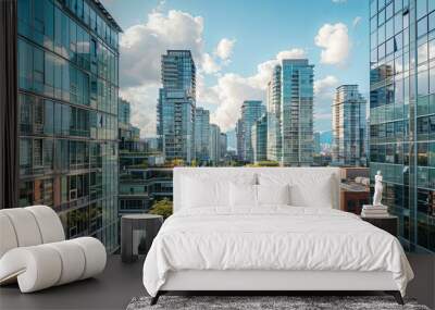 Modern Cityscape with Glass Buildings and Street View Wall mural