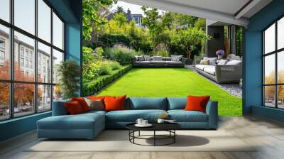 Modern Patio with Lush Greenery and Two Couches Wall mural