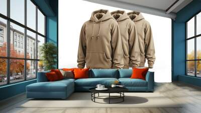 Three Beige Hooded Sweatshirts with Drawstrings Wall mural