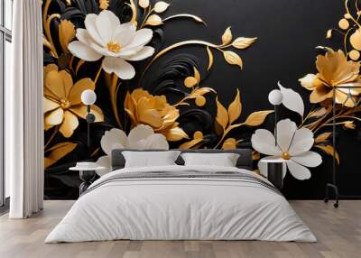 Abstract black and gold and white floral in the corner background Wall mural