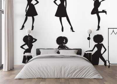 African American Women Silhouette Collection ,Elegant and Festive Poses Wall mural