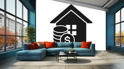 Home insurance. Mortgage, house with money icon flat style isolated on white background. Vector illustration Wall mural