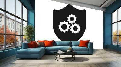 Shield with gear. System protection icon flat style isolated on white background. Vector illustration Wall mural