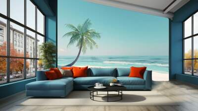 beautiful beachside palm tree with copy space for advertising banner poster card design Wall mural