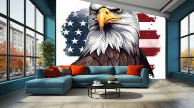 Eagle fly with USA Flag illustration for t-shirt design generated by AI. Wall mural