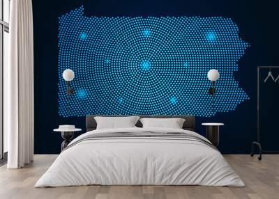 Abstract image Pennsylvania map from point blue and glowing stars on a dark background. vector illustration.  Wall mural