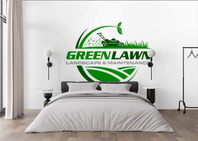 Illustration vector graphic of lawn care, landscape, grass concept logo design template  Wall mural